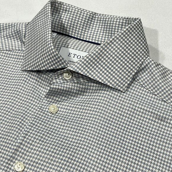 Eton Men Contemporary Houndstooth Cotton Button Long Sleeve Shirt Size Medium - Picture 1 of 9